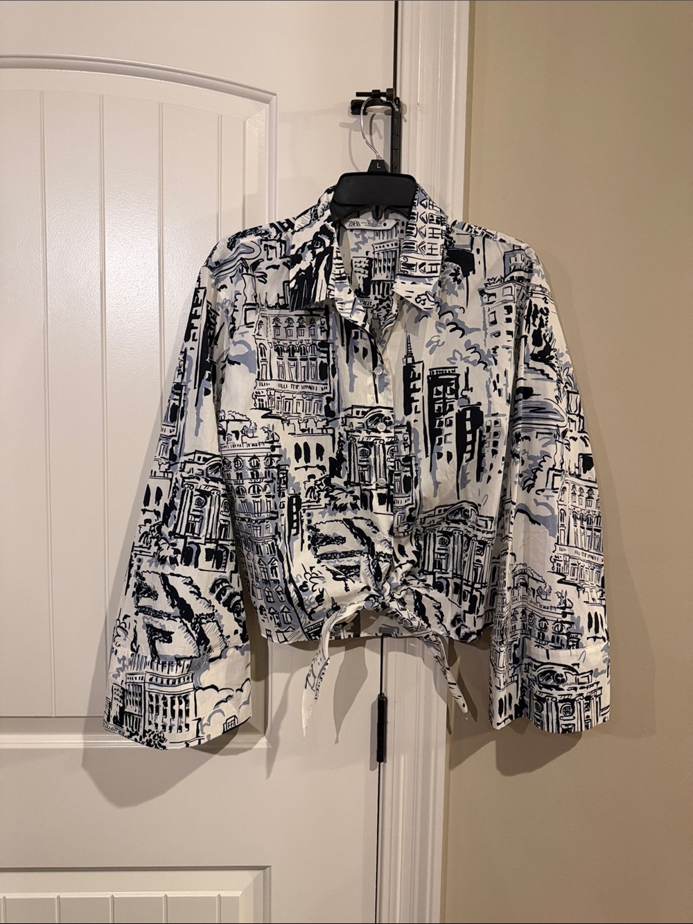 Cityscape Print Tie-Front Shirt